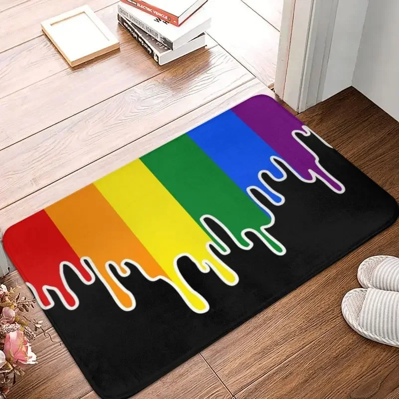 Gay Pride Flag Drip Front Door Mat Anti-Slip Indoor Quick Dry Rainbow LGBT Doormat Garden Garage Entrance Rug Carpet