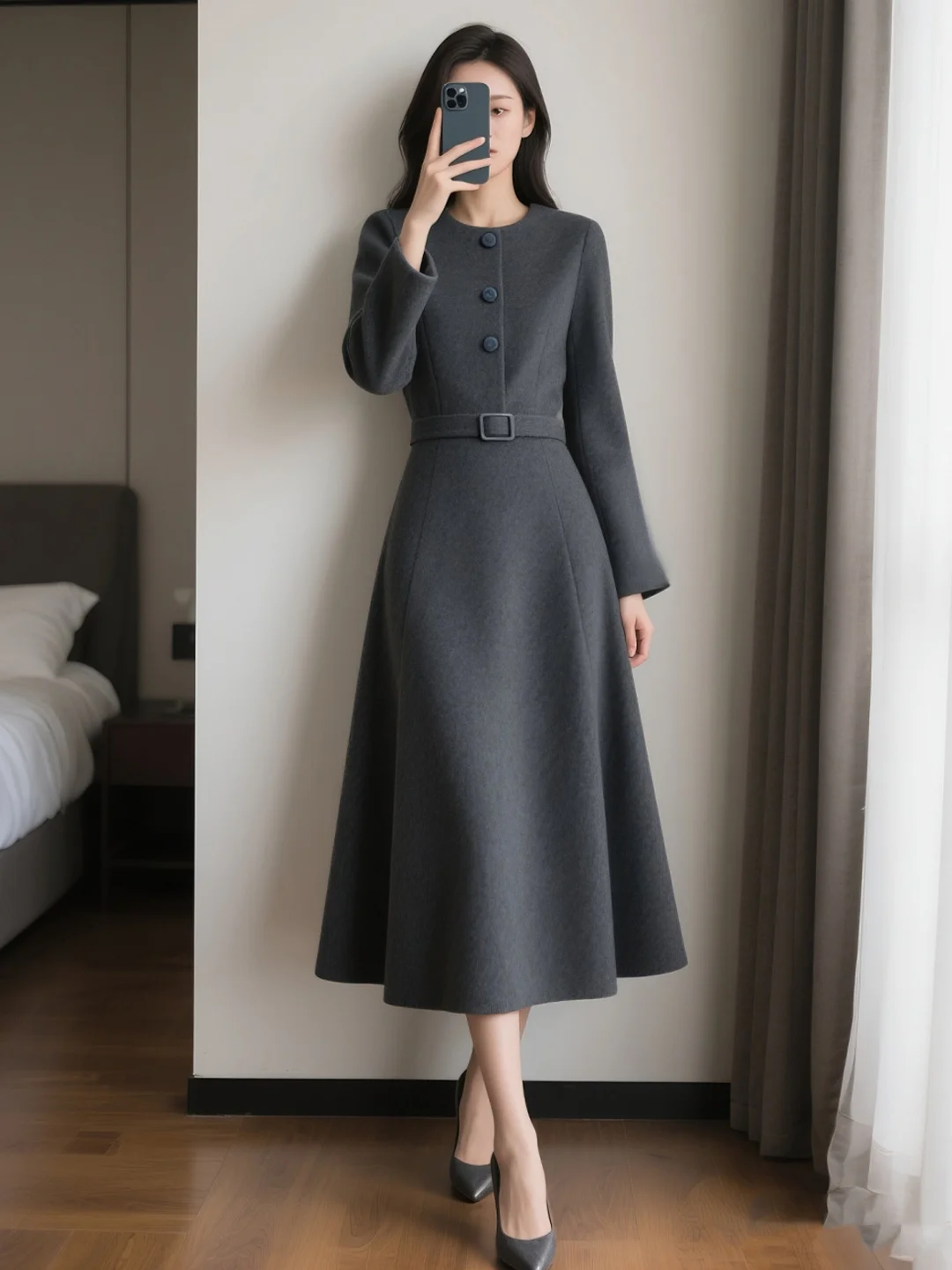 

Ele Faionable Ретро женская юбка трапециевидной формы с высокой талией для похудения, Новое поступление зимы, женская юбка из полиэстера для поездок на работу, Fi...