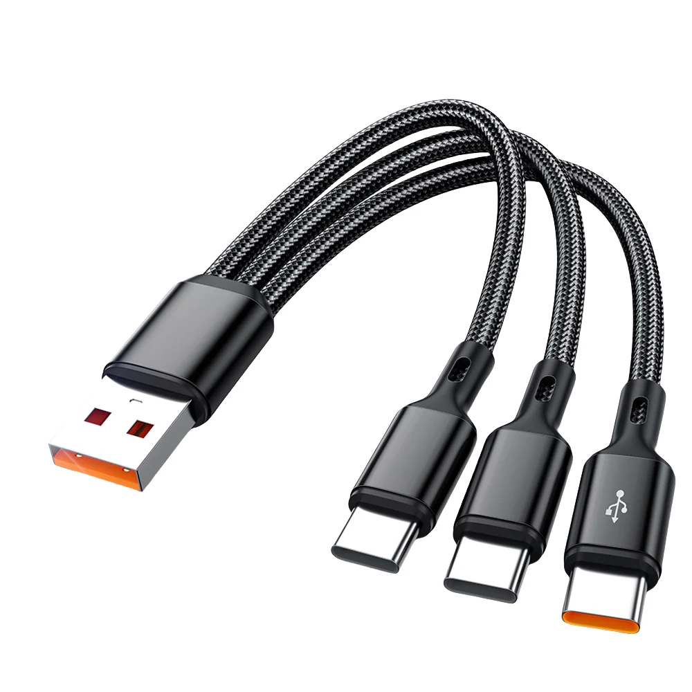 Multi-Port 3 in 1 USB-A auf 3 × Typ-C Schnellladekabel 100 W 6 A für Samsung Galacy S24 Xiaomi Redmi Huawei USB C Ladekabel