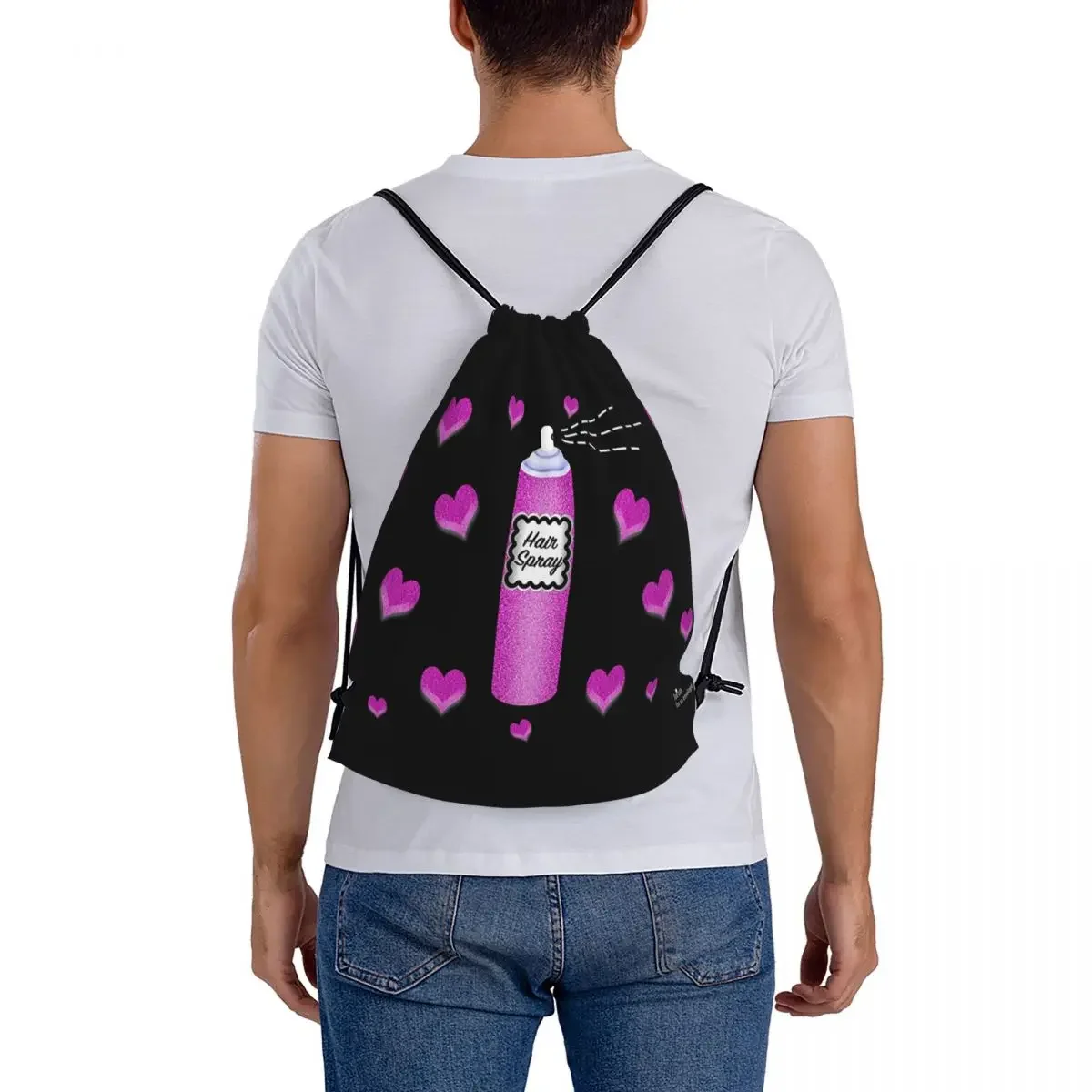 Hairspray & Hearts-mochila portátil con cordón para hombre y mujer, bolsa deportiva con bolsillo, a la moda, para estudiantes