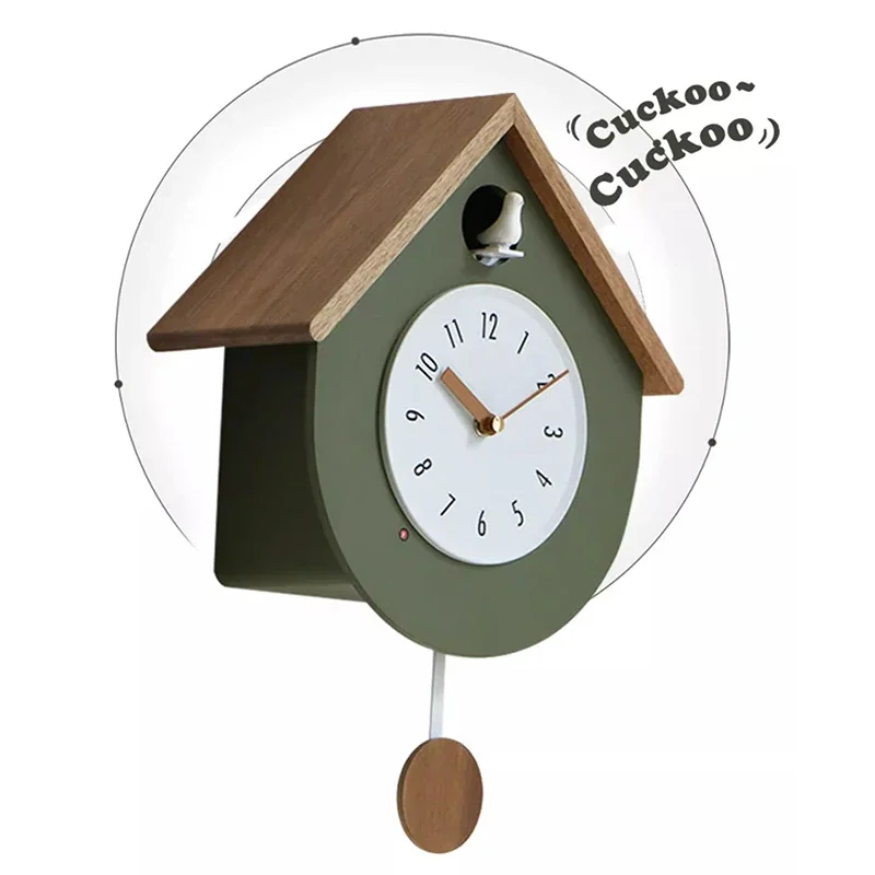 Solid Wood Cuckoo Wall Clock Living Room Watches Wall Decor Creative Retro Pendulum Clocks Sun Brand Movement Home Decoration