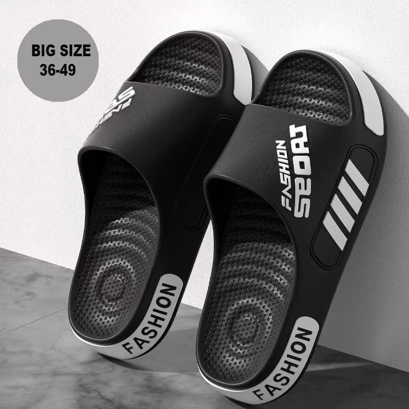Big Size 36-47 Men Slippers Summer Flat Sole Home Slippers For Women Man Open Toe Trend Slides Couple Light Beach Shoes Sandals