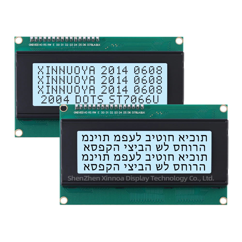 Ausgestattet mit LED-Hintergrundbeleuchtung und integrierter ST7066U, grünes Licht, schwarze Buchstaben, hebräisch, 2004 A, IIC-Adapterplatine, Zeichen-LCD-Modul