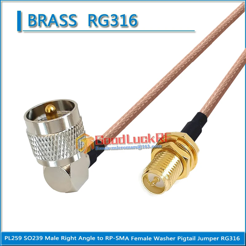 

PL259 SO239 SO-239 UHF Male Right Angle 90 Degree to RP-SMA RP SMA Female Washer Nut Coaxial Pigtail Jumper RG316 extend Cable