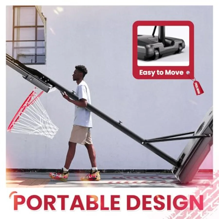 Portable Basketball Hoop with Adjustable Height for Outdoor and Indoor Use Featuring a 45-Inch Heavy-Duty Steel Frame Backboard