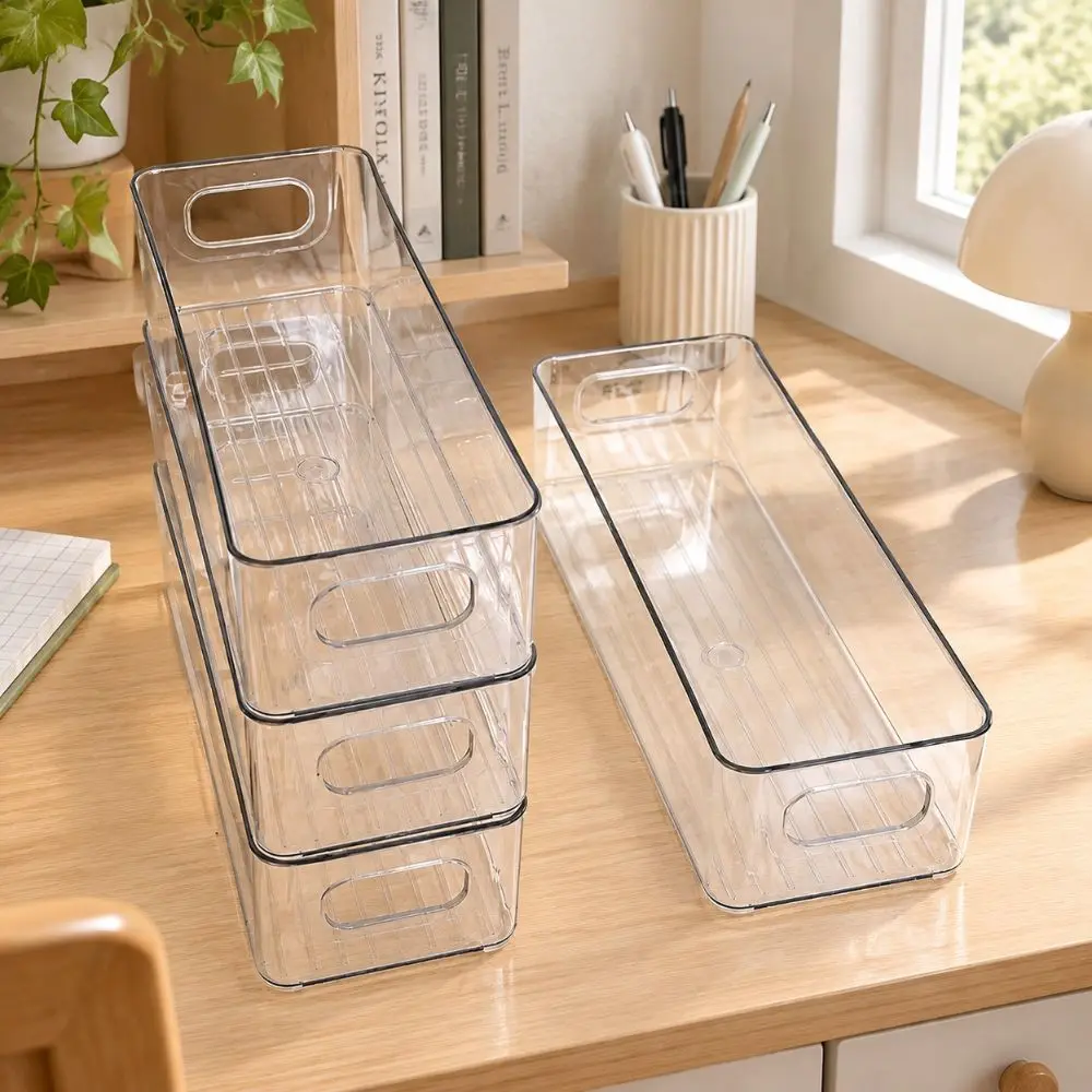 Space Saving Acrylic Desktop Storage Box Transparent Narrow Acrylic Storage Box Rectangular Stackable Makeup Organizer Kitchen