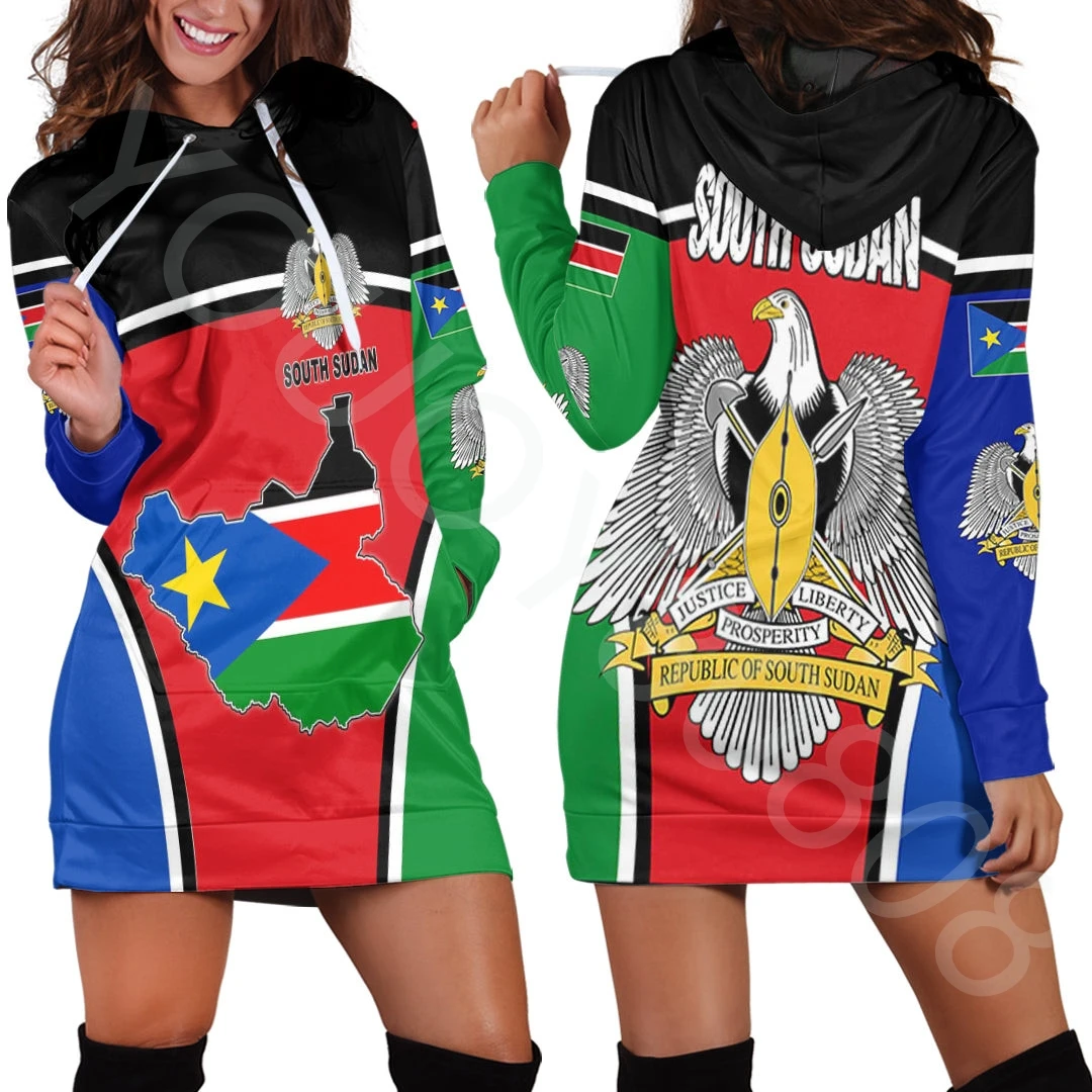 

Spring Autumn New African Region Clothing - South Sudan Active Flag Hoodie Dress Ladies Casual Sweatshirt Apparel