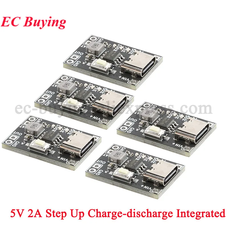 5Pcs/1 5V 2A Step Up Charge-discharge Integrat Power Module Type-C USB Boost Board Charging Discharging for 4.2V Lithium Battery