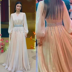 Modern Style Chiffon Sequined Tassel Pleat Ruched Rhinestone A-line V-neck Long Dresses Prom Dresses Exquisite Elegant