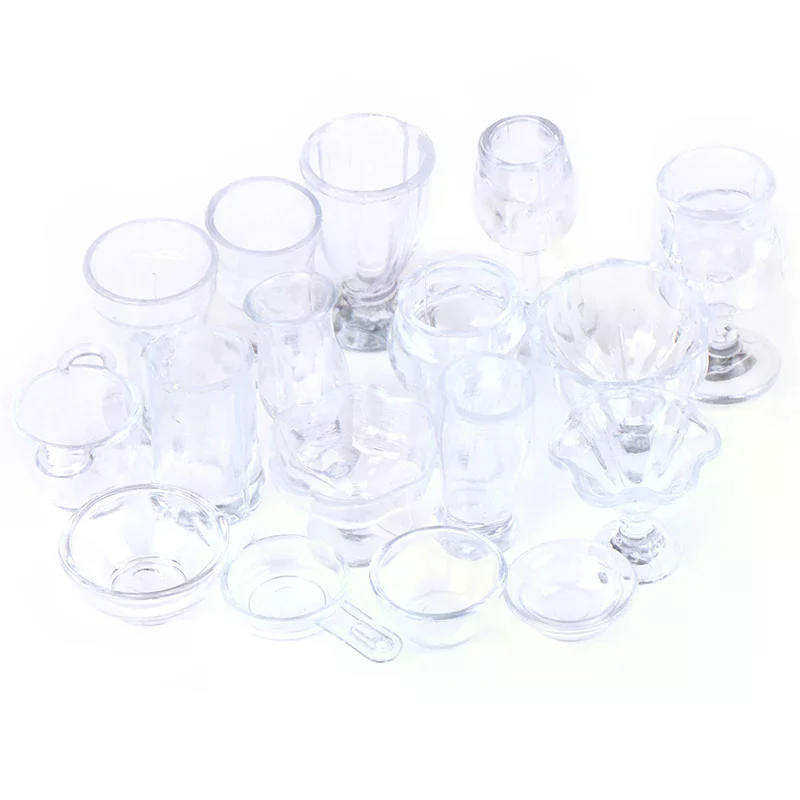 17 stks/set 1:12 Poppenhuis Miniatuur Transparant Servies Keuken Accessoires Voor Poppenhuis Decor Kinderen Speelgoed Gift