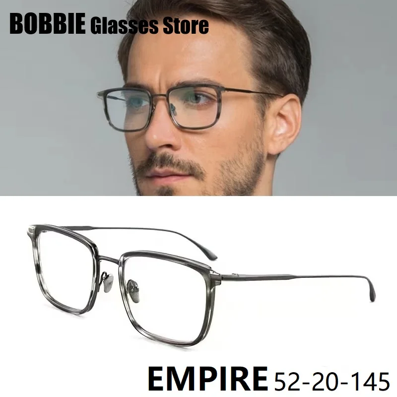 Pure Titanium Acetate Glasses Frame Man Eyewear Business Square Big Face Eyeglasses Frames Japanese Handmade EMPIRE Brand Model