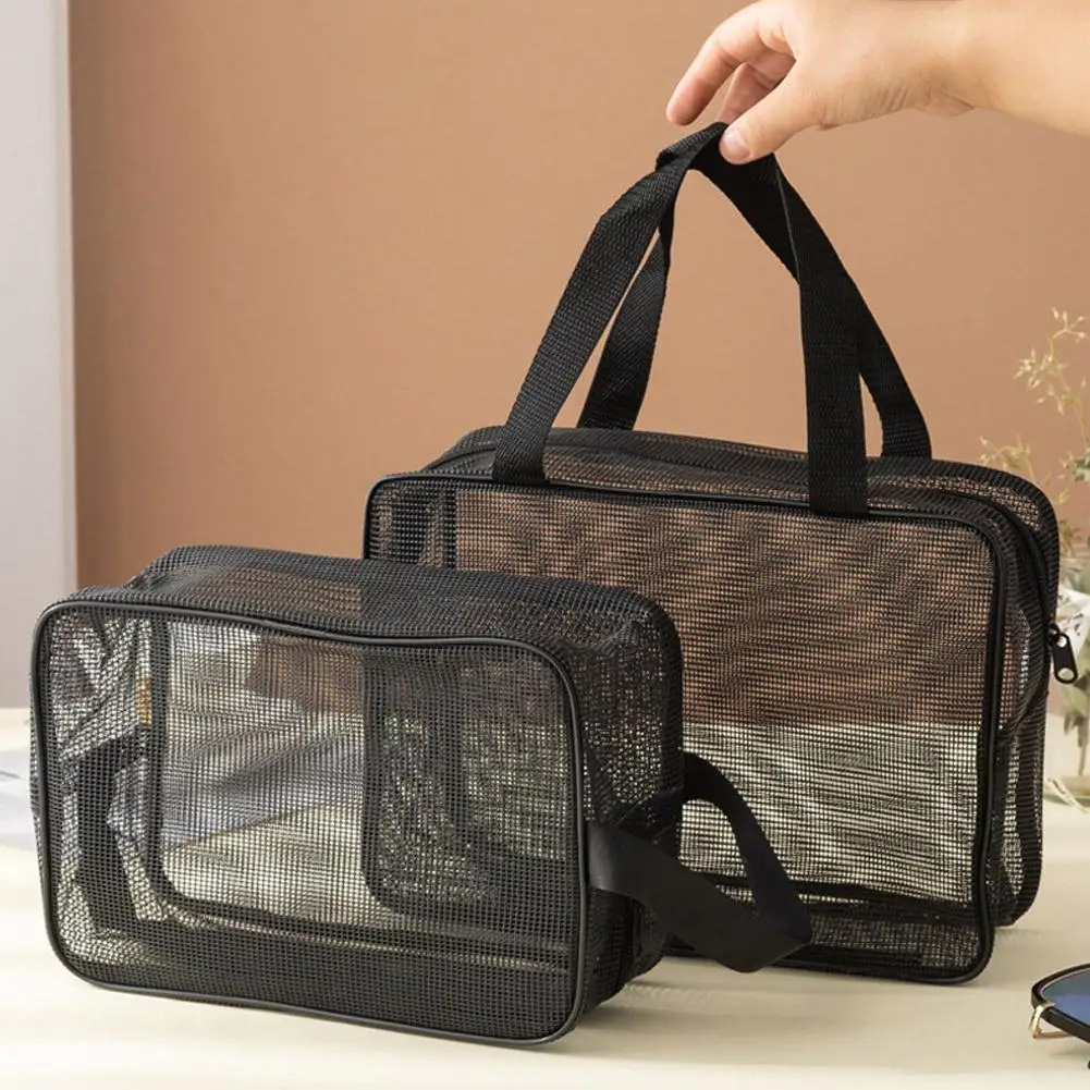 Black Mesh Shower Storage cosmetic bag Large-capacity Portable Travel Makeup Toiletry Organizer Bag Simple Handbag
