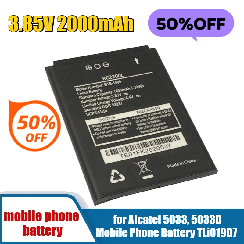 

3.85V 2000mAh for Alcatel 5033, 5033D Mobile Phone Battery TLi019D7