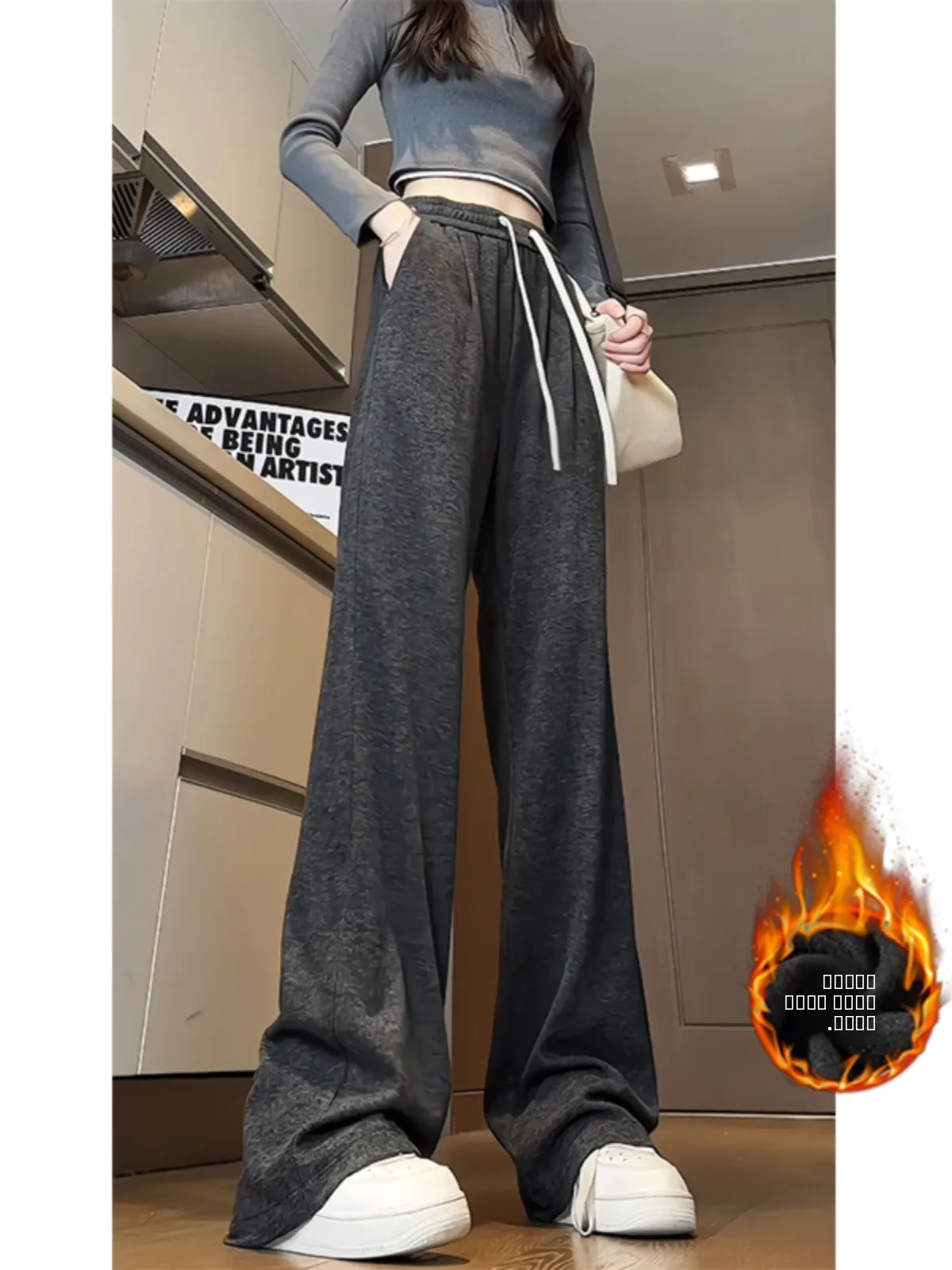 

Мягкие утепленные осенне-зимние мужские повседневные брюки с флисовой подкладкой, широкие прямые брюки с высокой талией, молодежные модные брюки