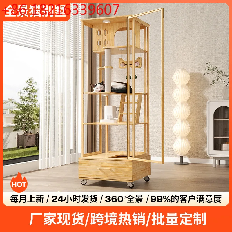 

Multi-storey home luxury indoor wooden cat nest large house panoramic and warm European style