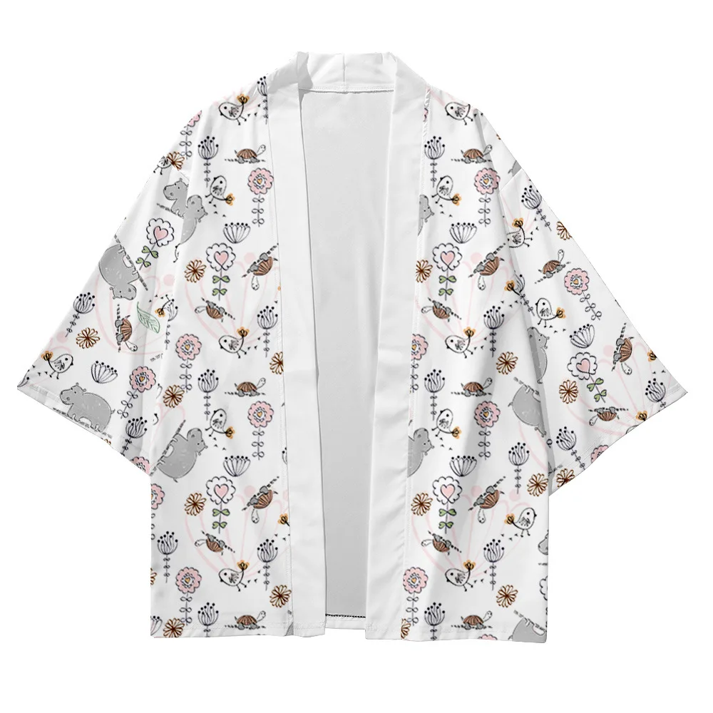 Artı boyutu XXS-6XL karikatür çiçek gevşek japon Streetwear hırka kadın erkek Harajuku Cosplay Yukata Haori Kimono giysileri