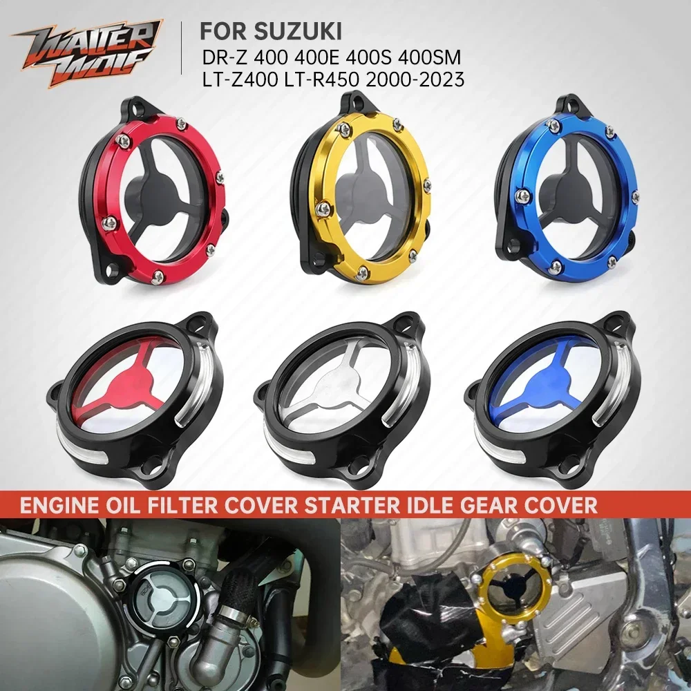 Dirt Bike Starter Idle Gear Cover dla Suzuki DRZ 400 400E 400S 400SM LTZ400 LTR450 Zaślepki filtra oleju silnikowego DR-Z400 DR-Z LT-Z 400