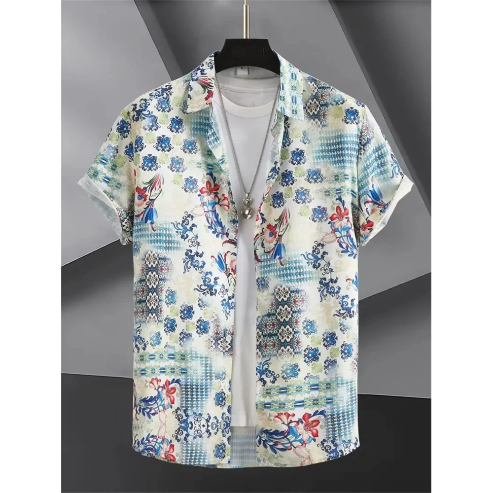 

Гавайская мужская рубашка с этническим узором, мужская рубашка с 3D принтом, мужская пляжная праздничная повседневная мужская одежда, винтажная свободная мужская рубашка большого размера