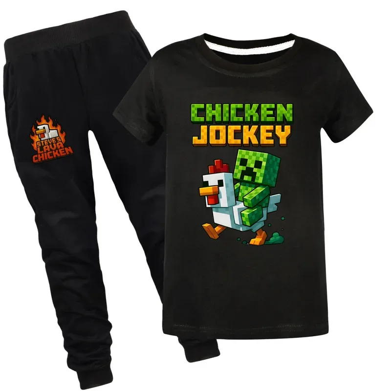111 www الصيف جوكي ملابس الأطفال البدلة طفل الفتيان الفتيات ستيف الحمم الدجاج تي شيرت السراويل 2 قطعة مجموعات موضة رياضية