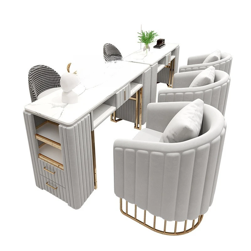 

Modern Design Style Nail Salon Furniture Set Lightweight Luxury Metal Tables and Chairs Nail Salon and Mall