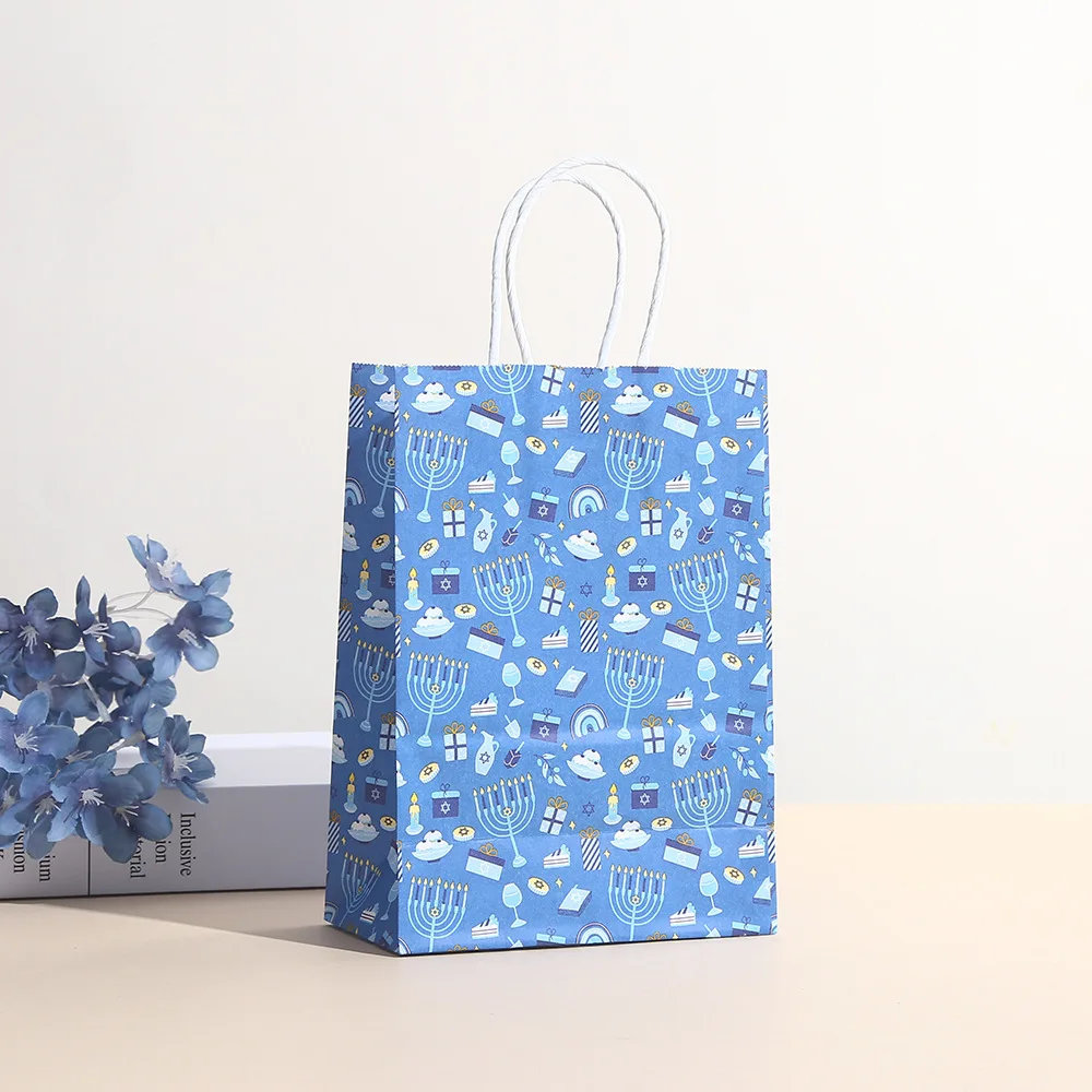 StoBag, Blue Hanukkah Gift Bags with Handles, Perfect for Gelt, Dreidels, Other Hanukkah Gifts, Reusable High paper, 12/30pcs