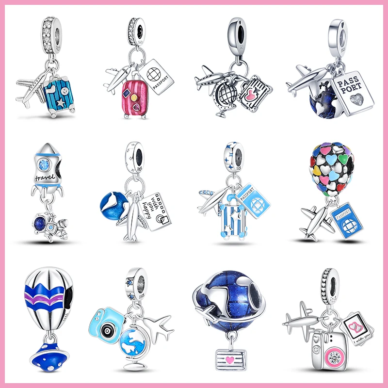 

2023 New in Airplane Luggage Charm Beads Fits Pandora 925 Original Bracelet Women Silver Pendant Bead DIY Jewelry Gift Hot Sale