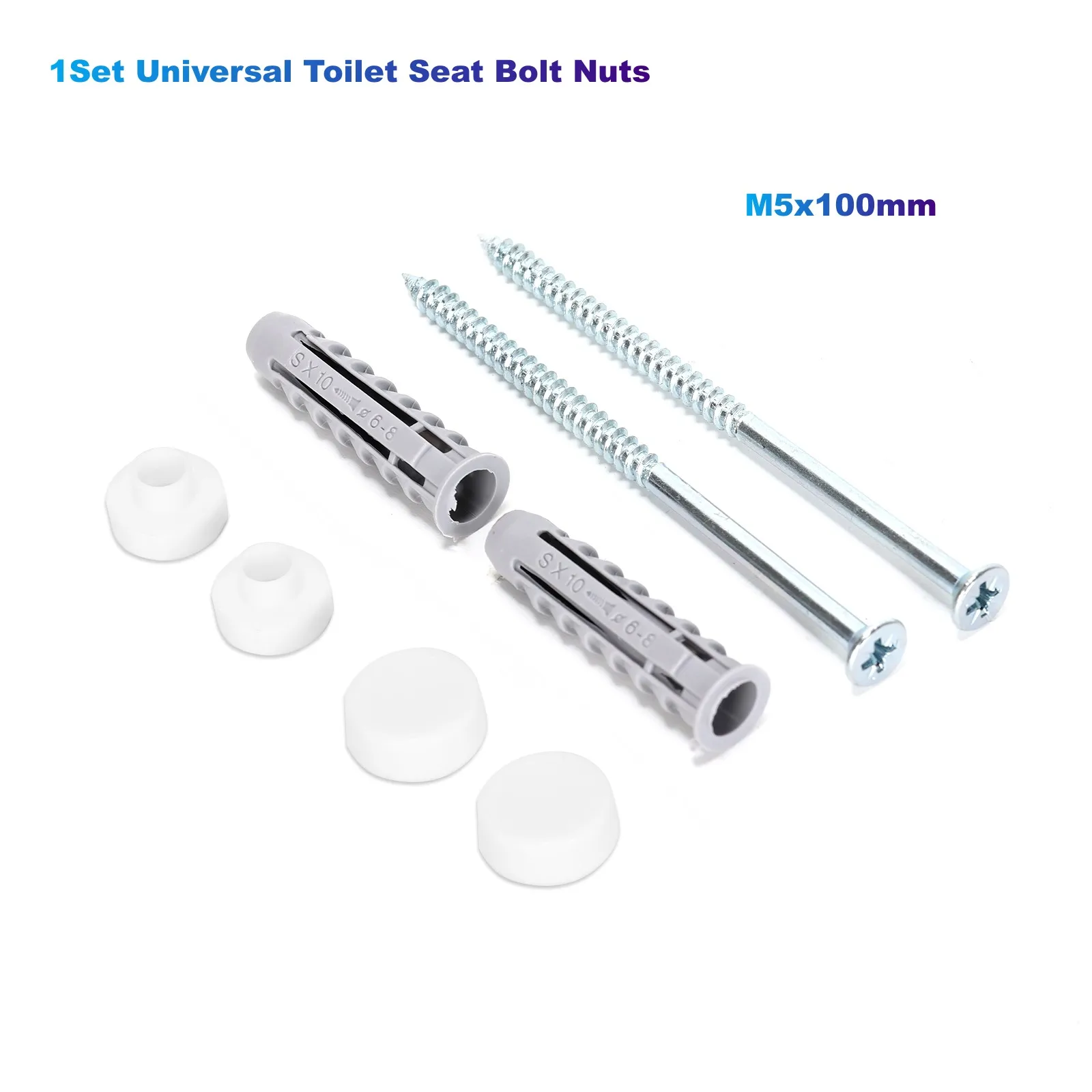 

1Set Universal Toilet Seat Bolt Nuts(M5x100mm)Toilet Seat Fastener,with White Plastic Washers, For Repair Fixings Fitting Screw