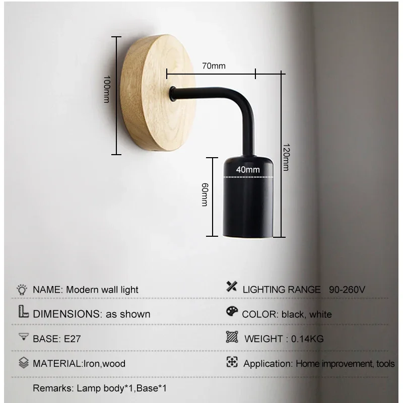 Wood Wall Lamp Vintage Industrial Wall Lights Dimmable Retro E27 Light Bulb Wall Light For Home Loft Indoor Decor Fixtures image 2