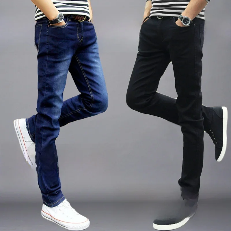 

Летние тонкие мужские джинсы, модные свободные прямые брюки на резинке, универсальные повседневные длинные брюки, молодежные износостойкие джинсы из хлопка