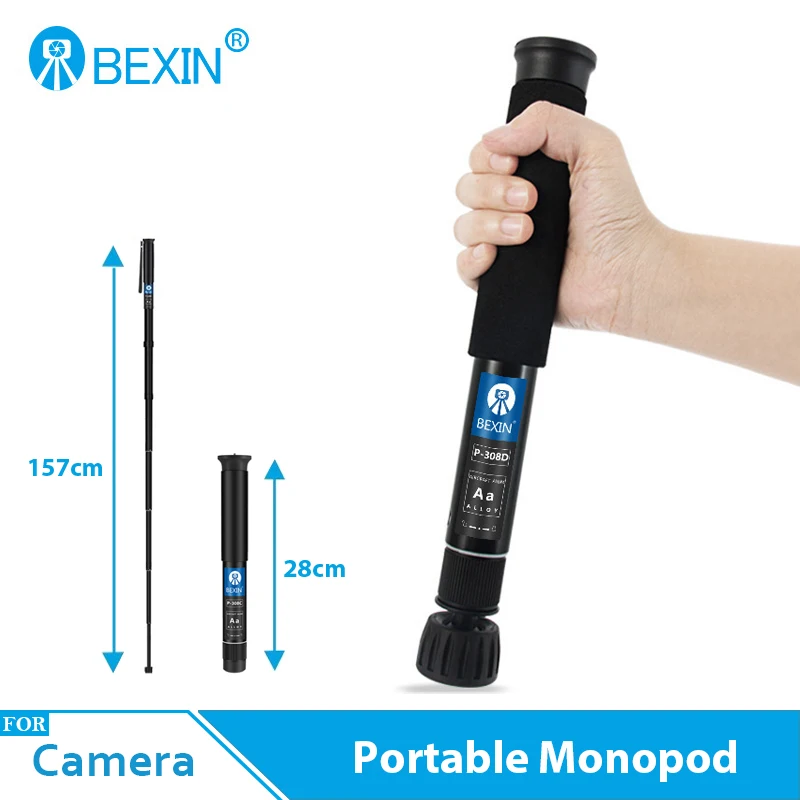 BEXIN Aluminum 28cm Adjustable Portable Monopod Lightweight Camera Phone Stand Unipod P308C/P308D with Detachable Foot Pad