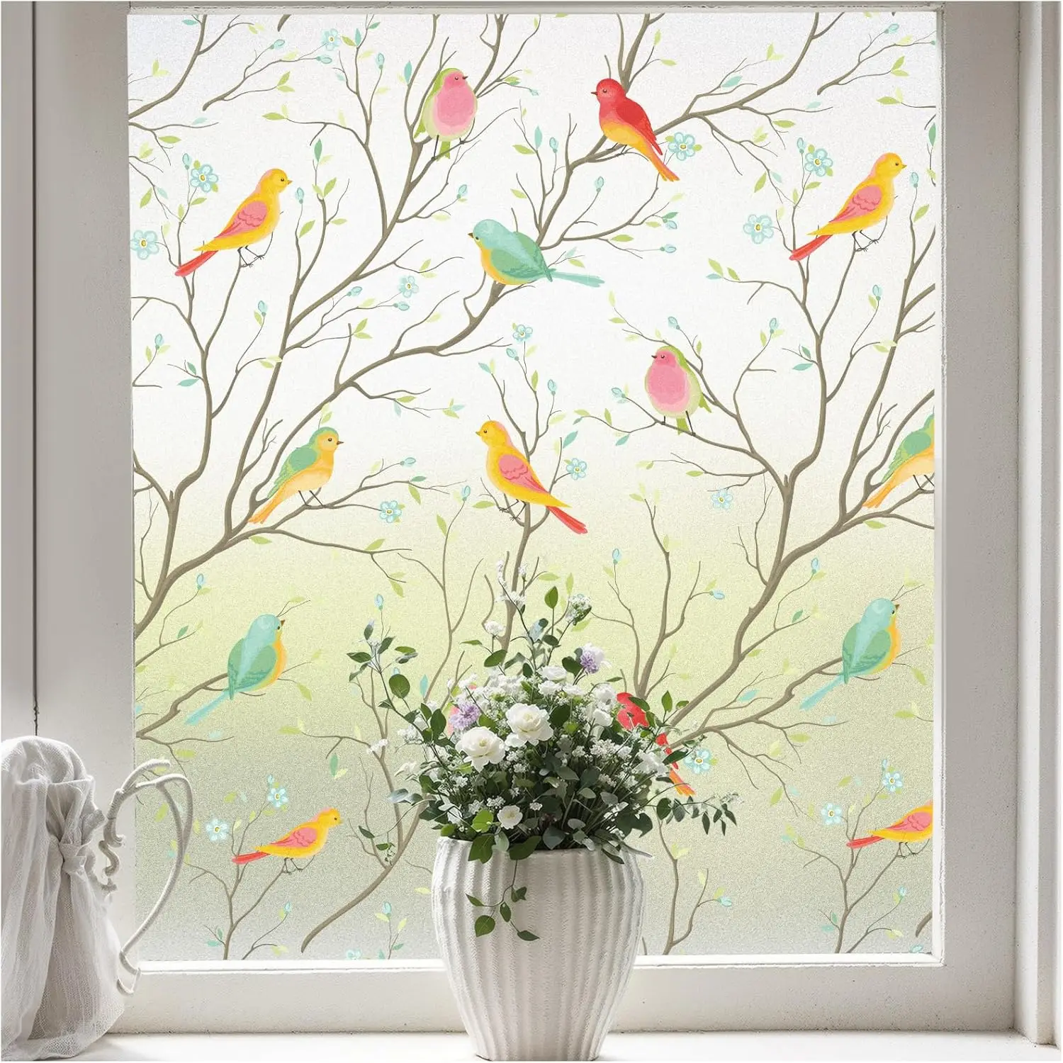 Stained Glass Window Film, Decorative Frosted Glass Window Privacy Film, Static Cling Non-Adhesive Window Sticker for Front Door