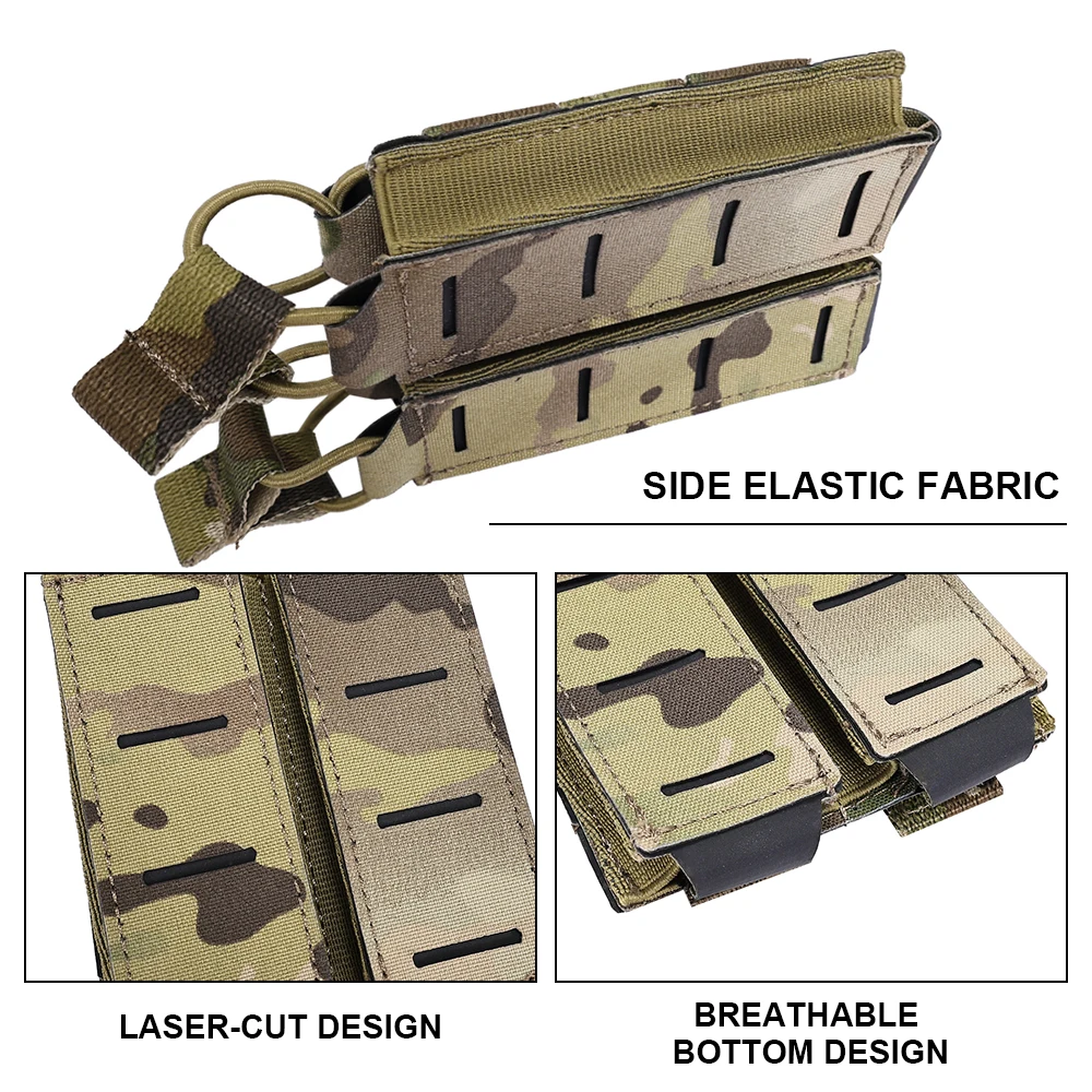 Tactical Double Pistol MAG Pouch 9mm Magazine Holder For Belt MOLLE Laser Cut Elastic Bungee Cord Retention Hunting