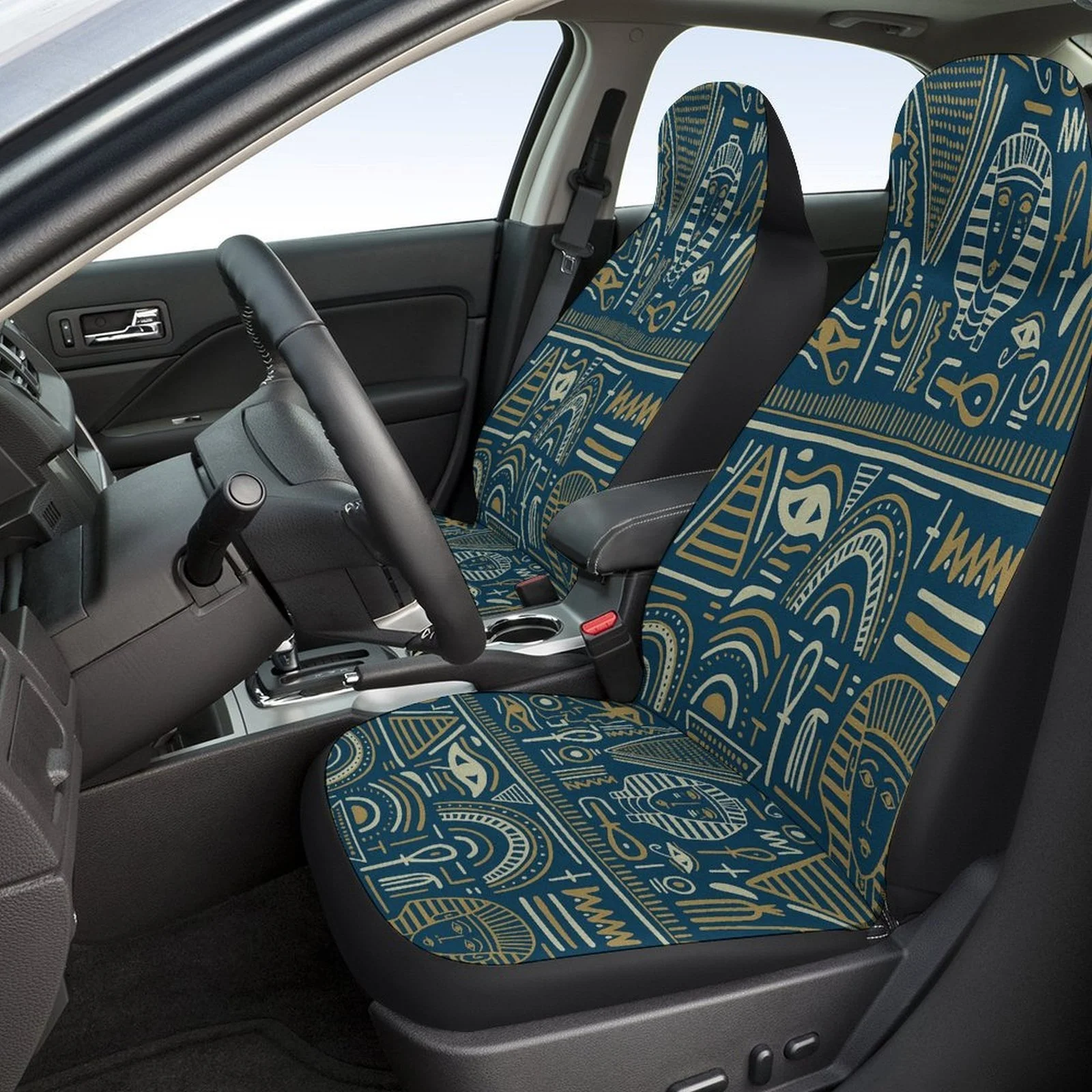 Set Of Car Seat Covers Featuring Egyptian Symbols, Suitable For Various Vehicles. Stylish And Breathable, These Decorative Cover