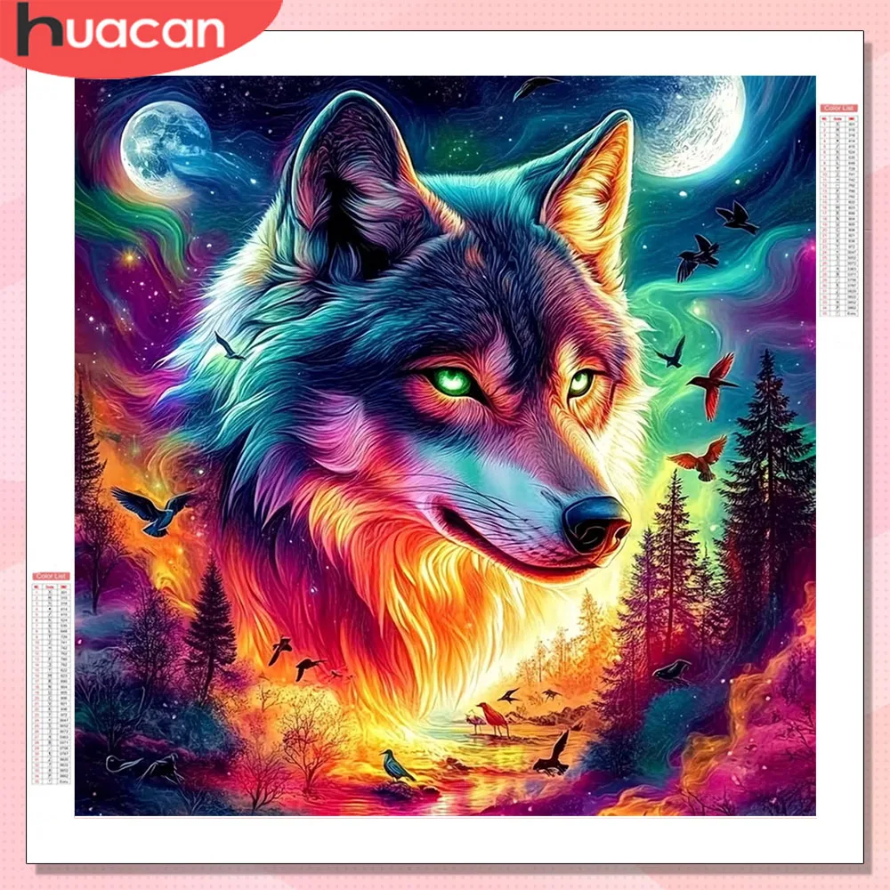 HUACAN Diamantkunst 5D Wolf Tier DIY Heimdekoration Diamant-Mosaik Sonnenuntergang Berglandschaft Malerei Kreuzstich Bilder Strass