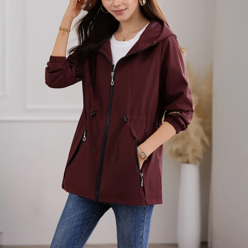 Womens Windbreaker Jacket Wind and Water Resistant Cinched Waist Long Anorak Jacket Midweight Cinched-Waisted Insulated
