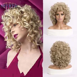 Synthetic Short Curly Wigs for Women Soft Blonde Big Curly Wig with Bangs Afro Kinky Curls Heat Resistant Fake Hair