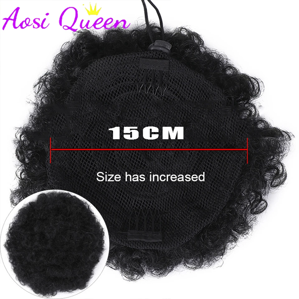 AOSI Synthetic Drawstring Bun Chignon Hair Pieces Silky Afro Black Big Bigger Piano Color with Clip Short Kinky Curly