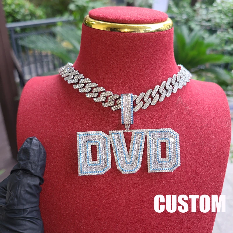 

Custom Name Necklace Blue Zirconia Letters for Women Men Iced out Cubic Zircon Charm Personalized Fashion Jewelry Gift