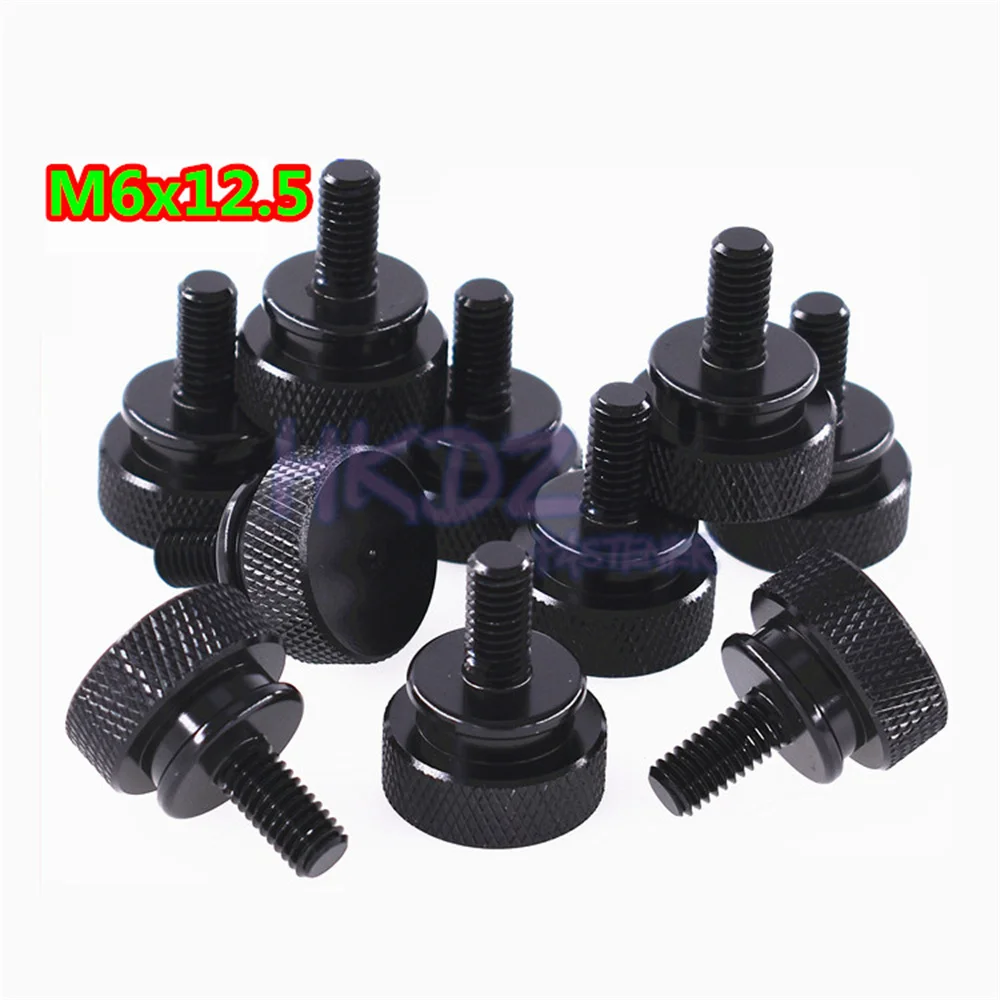 M6x12.5mm Enlarged Flat Head High Type Grip Knob Bolts Tighten Step Anodized Screw Adjust Black Aluminium Knurled Thumb Screws