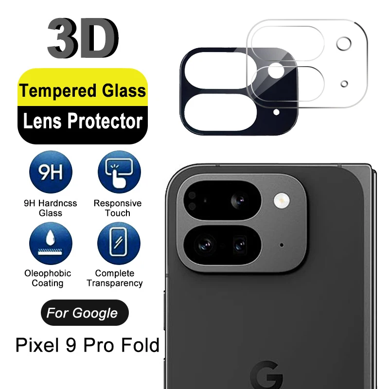 3D Black Lens Tempered Glass Pixel9ProFold 5G Case for Google Pixel 9 Pro Fold Pixel9 ProFold 5G Glass Curved Camera Protector