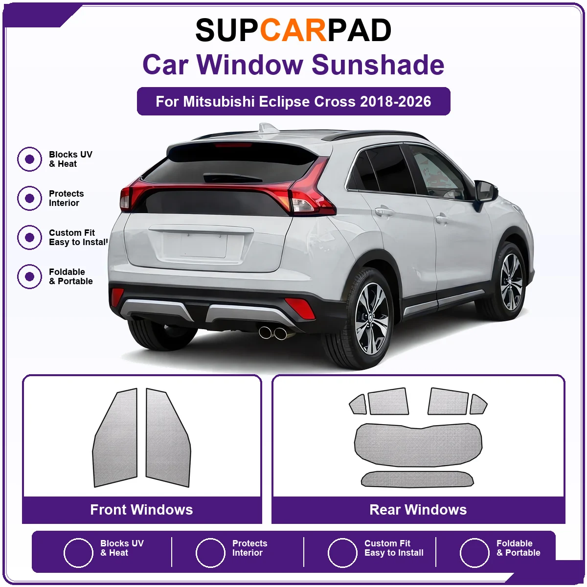 For Mitsubishi Eclipse Cross 2018-2026 Pre‑Cut Auto Window Sunshade Anti‑UV Car Sun Visor Protector