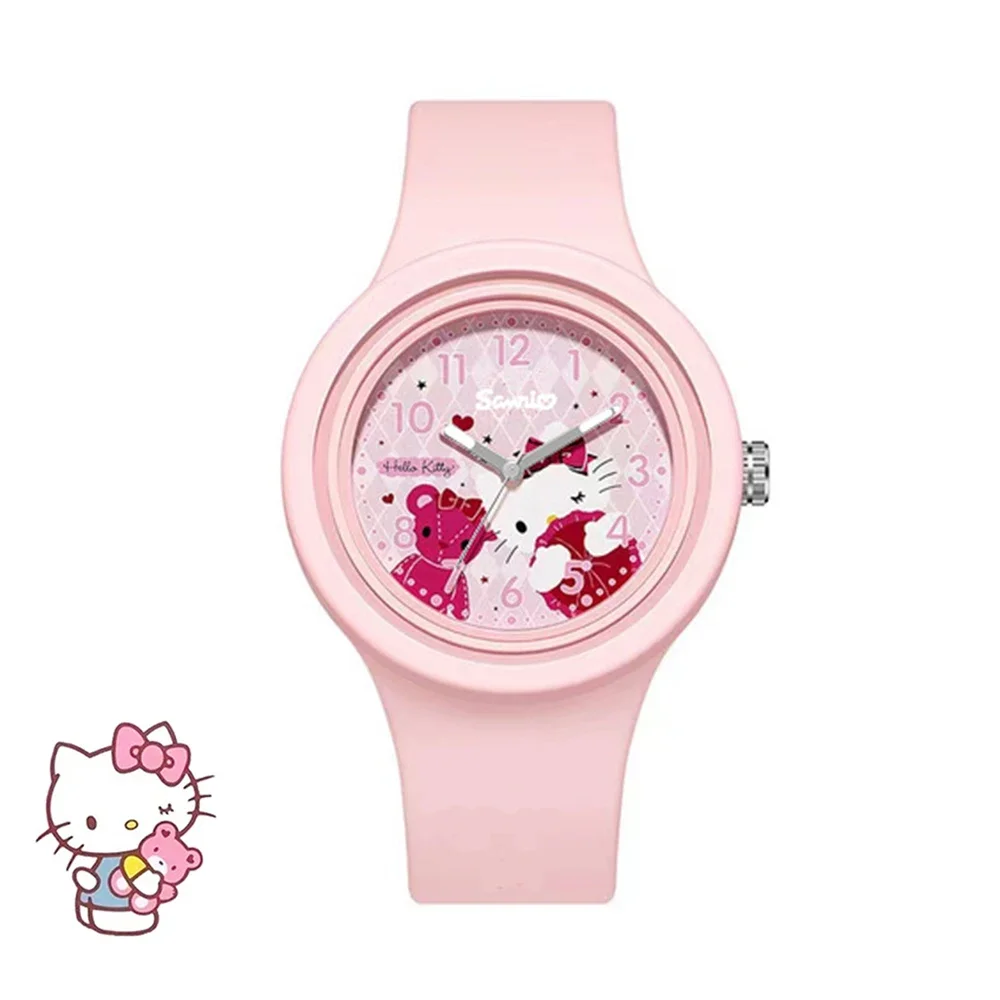 MINISO Sanrio Children\'s Watches  Kuromi Hello Kitty Cinnamoroll Silicone Strap Quartz Casual Cartoon Melody WristWatch Girls