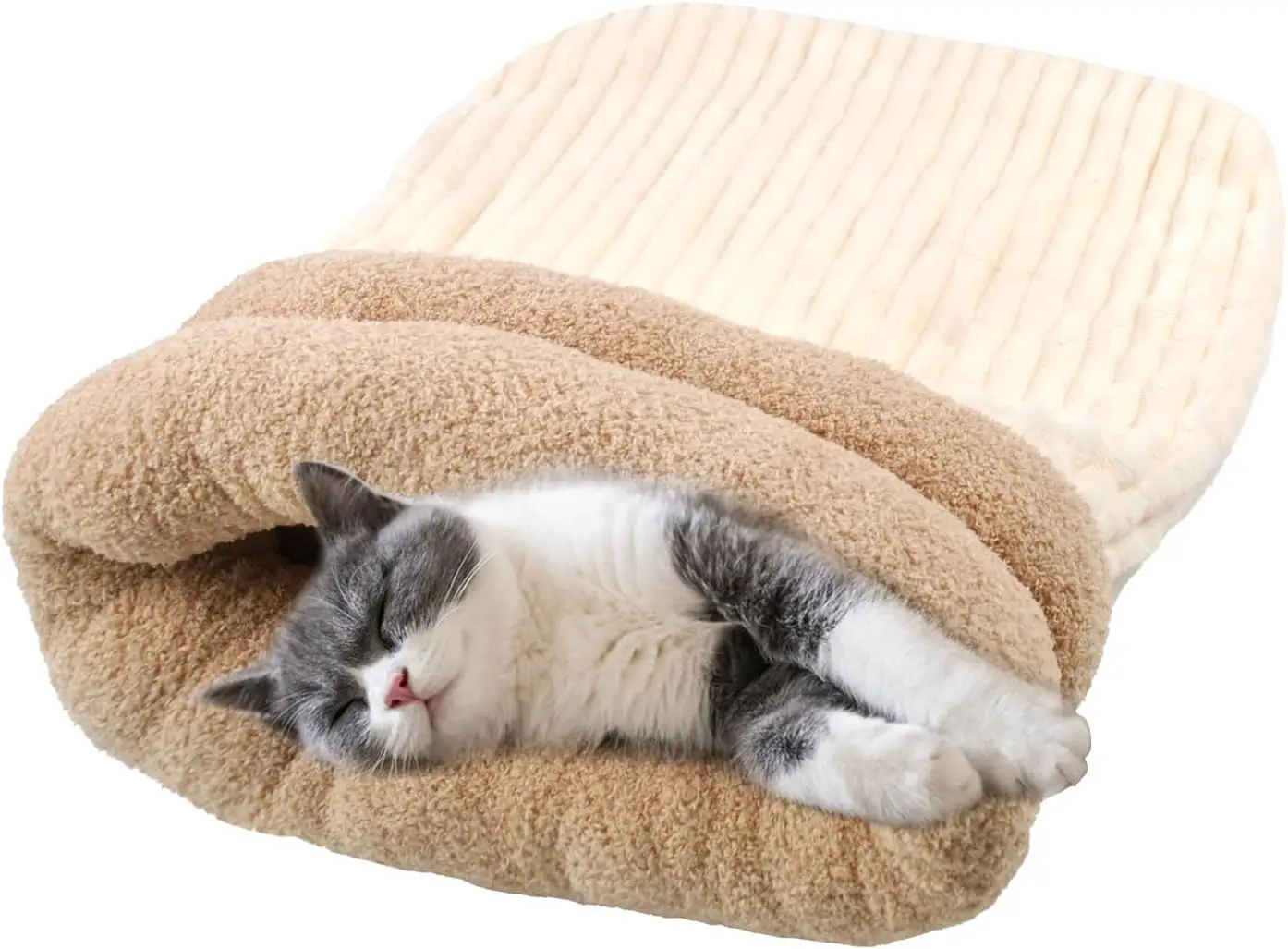 

Большой мягкий плюшевый спальный мешок для кошек, уютная теплая пещерная кровать для котят на зиму (белый)