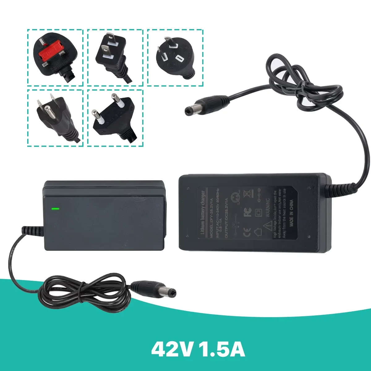 42V 1.5A Scooter Charger, AC 100-240V DC Adapter, Lithium Battery Charger for Electric Scooter, EU US Plug, Safe Smart Charge