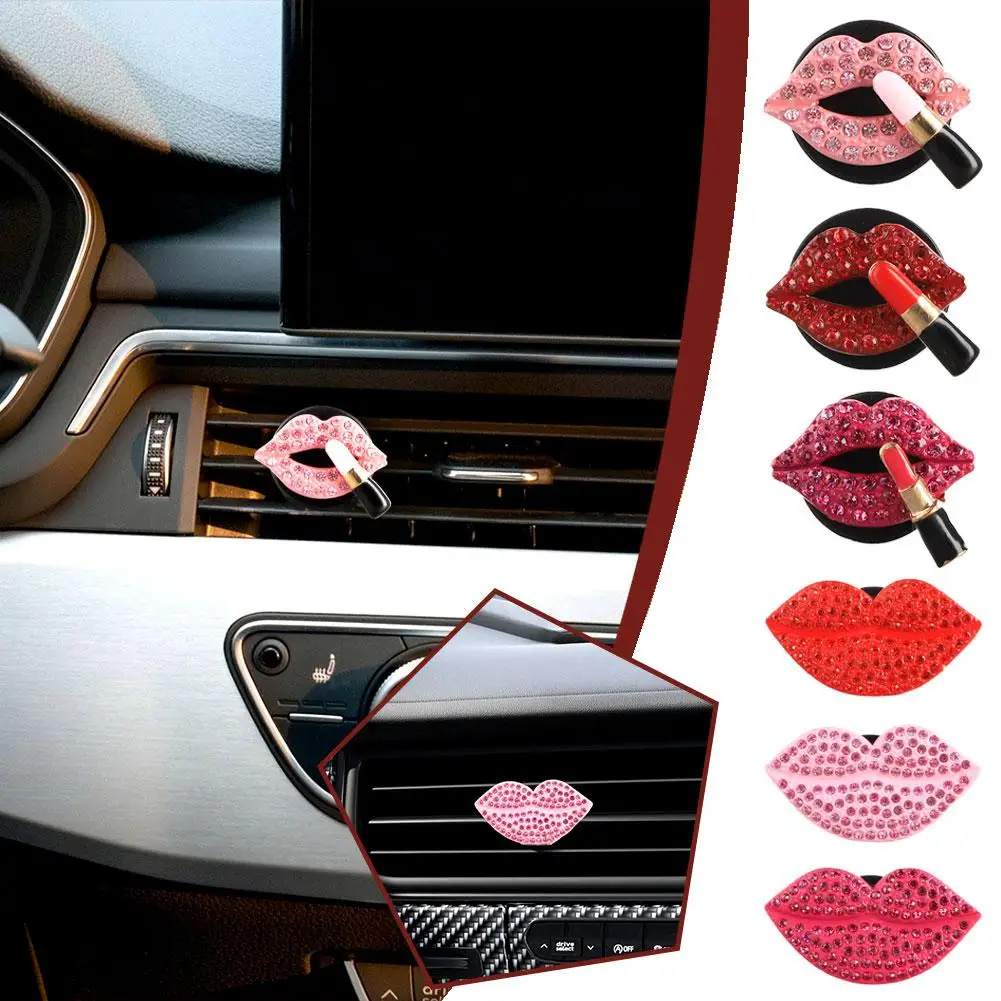 Car Air Outlet Aromatherapy Clip Diamond Red Lips Clips Car Interior Perfume Clip Clips Air Scent Freshener Aroma Accessori U4P3