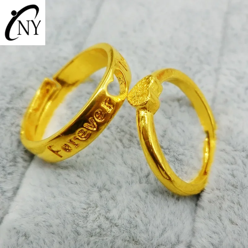 9999 Real Gold 24K Gold Fashion Men's and Women's Rings Couple Rings Real Gold LOVE Heart Ring Jewelry