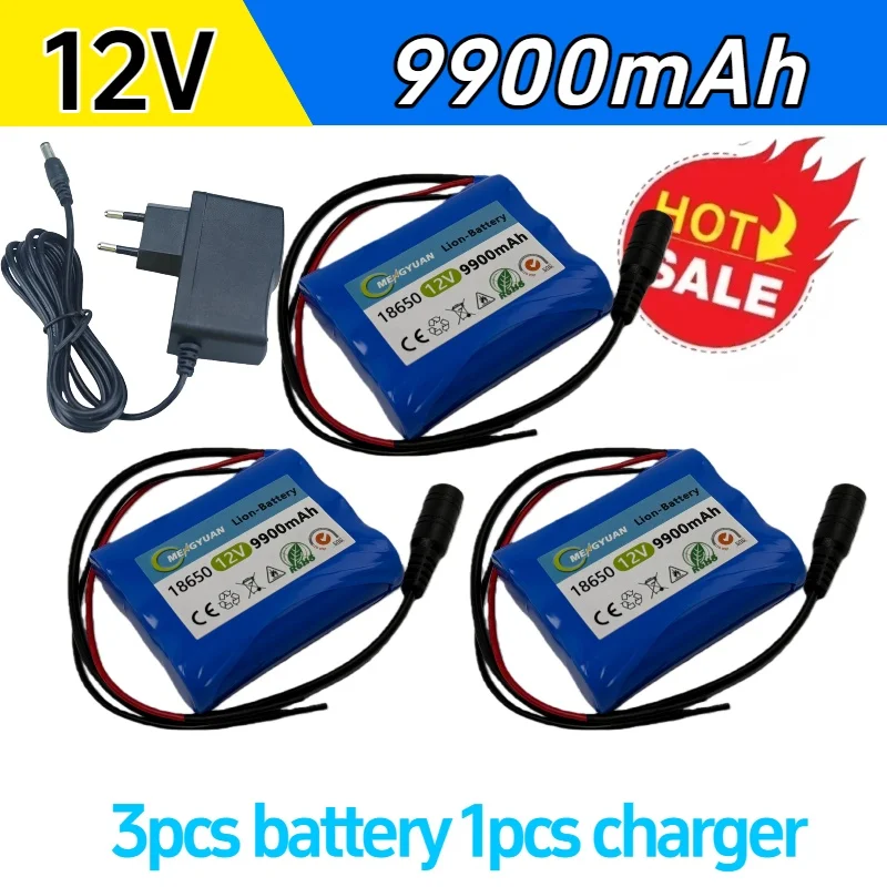 

12V 9.9Ah 18650 Lithium Battery Pack 3S1P 100% New BMS Protection Board Rechargeable for Outdoor Power Supply