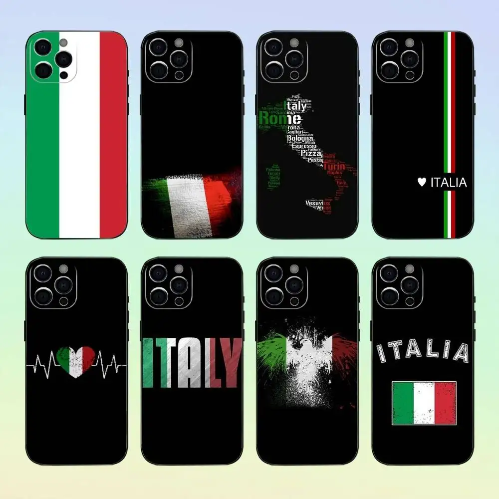

Map Italy Flag Phone Case For iPhone17,16,15,14,13,12,11 Plus,Pro Max Soft Black Cover