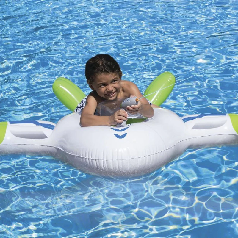 Children's Summer Water Toys Water Jet Fighter Inflatable Mount Baby Airship Water Floating Air Cushion Swimming Ring Props