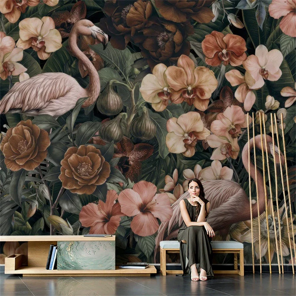 Custom Photo flamingo wallpaper Background Home Decor Painting TV 3D Mural Southeast Asian tropical plant wall Paper living room